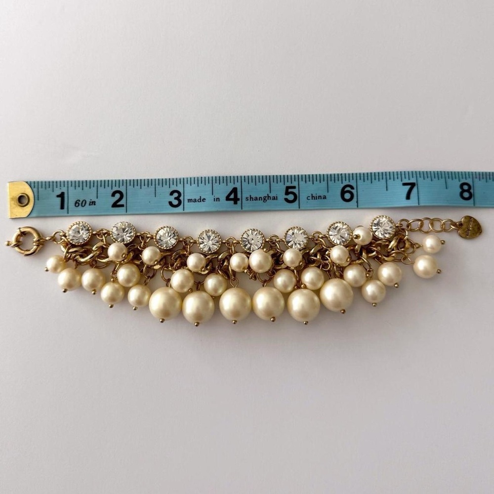 Y2K Betsey Johnson Gold, Faux Pearl & Crystal Charm Bracelet - Picture 6 of 6
